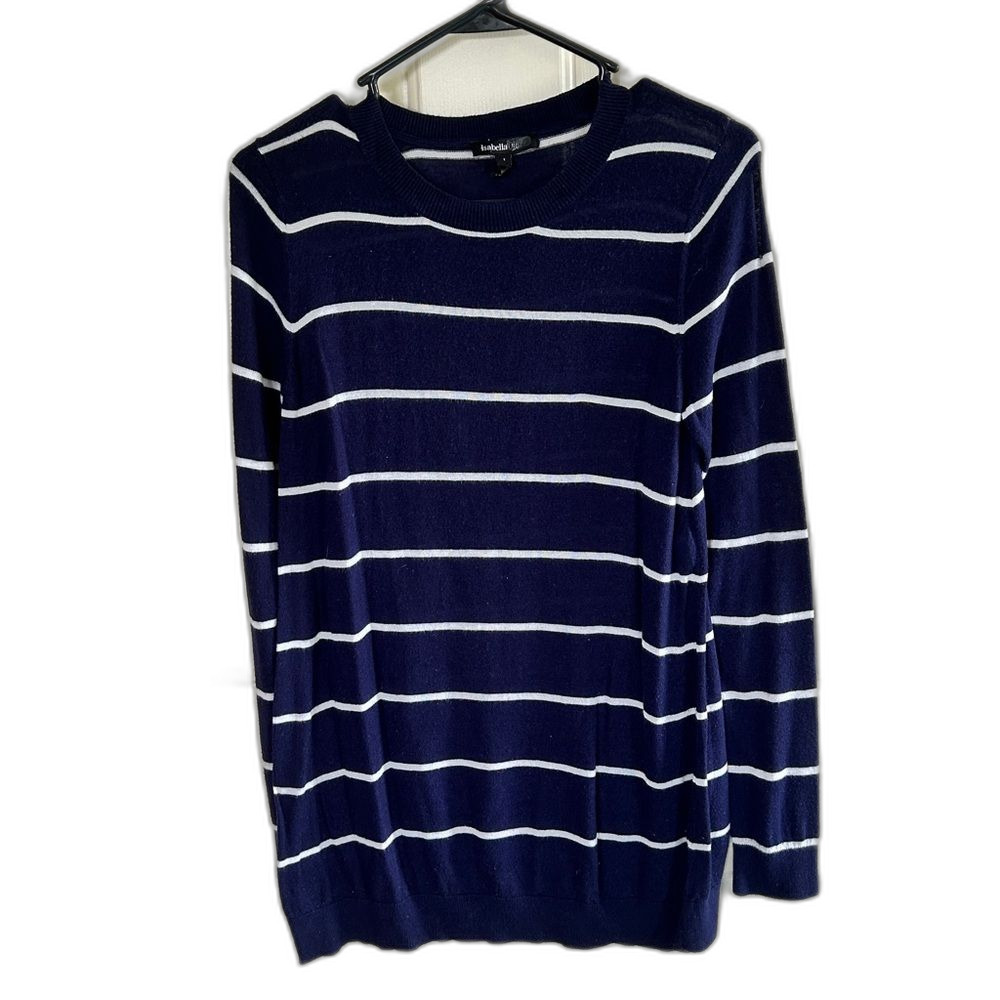 Isabella Oliver Navy White Striped Sweater Womens 1 M 8 Crewneck Longsleeve Top